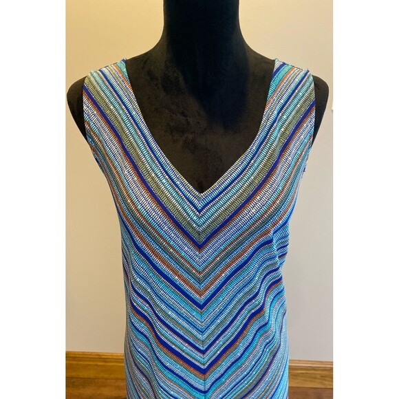 Apt. 9 Maxi Dress Sz XL Sleeveless Criss Cross Back Striped Blue Orange Stretchy - Picture 6 of 12